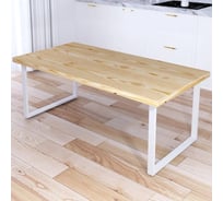 Стол журнальный Solarius Loft со столешницей без покраски из массива сосны 40 мм и белыми металлическими ножками, 130x60x50 см 701-10131