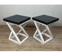 Комплект табуретов в стиле лофт Solarius Циклон из массива сосны 4 см, белый металлический каркас, цвет антрацит, 2 шт. 203-10014-2