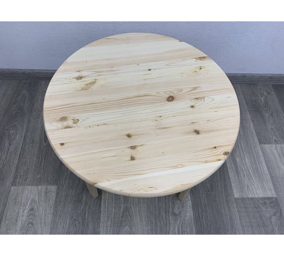 Стол журнальный круглый маленький Solarius Эконом из массива сосны, 60x60x45 см, ламельные ножки, без шлифовки и покраски 601-100005