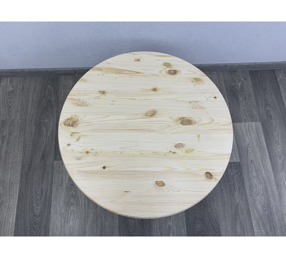 Стол журнальный круглый большой Solarius Эконом из массива сосны, 80x80x45 см, ламельные ножки, без шлифовки и покраски 601-100006