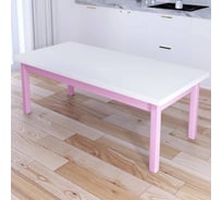 Стол журнальный Solarius Классика из массива сосны, белая столешница 40 мм и ножки розового цвета, 140x80x46 см 601-10251