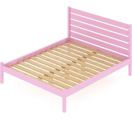 Двуспальная кровать Solarius Классика из массива сосны с высокой спинкой и реечным основанием, 200x150 см (габариты 210x160), цвет розовый klas-spin150roz 1