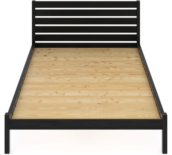 Двуспальная кровать Solarius Классика из массива сосны с высокой спинкой и сплошным основанием, 190x140 см (габариты 200x150), цвет черный оникс klas-spin140onix-190-full 1