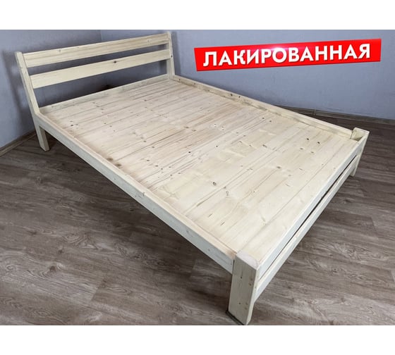 Кровать двуспальная Solarius Мишка усиленная, из массива сосны, со сплошным основанием, 200x150 см, габариты 210x160, лакированная 150mlak-full 1