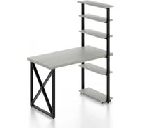 Стол компьютерный Solarius Loft с пятью полками, столешница цвета платины из массива сосны 40 мм и черные металлические крестообразные ножки, 100x80x145 см stol-comp10080plat-krest-black