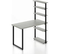Стол компьютерный Solarius Loft с пятью полками, столешница цвета платины из массива сосны 40 мм и черные металлические ножки, 120x60x145 см stol-comp12060plat-black