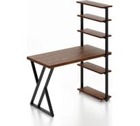 Стол компьютерный Solarius Loft с пятью полками, столешница цвета темного дуба из массива сосны 40 мм и черные металлические Z-образные ножки, 90x80x145 см stol-comp9080temd-Z-black