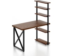 Стол компьютерный Solarius Loft с пятью полками, столешница цвета темного дуба из массива сосны 40 мм и черные металлические крестообразные ножки, 120x60x145 см stol-comp12060temd-krest-black