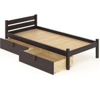 Кровать односпальная Solarius Классика из массива сосны, со сплошным основанием, 200x90 см, габариты 210x100, с двумя выкатными ящиками, цвет венге 90klven-full-2yash