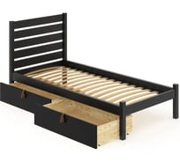 Кровать односпальная Solarius Классика из массива сосны, с ортопедическим основанием и высокой спинкой, 80x200 см, с двумя выкатными ящиками, цвет черного оникса klasorto-spin80onix-2yash