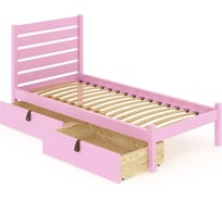 Кровать односпальная Solarius Классика из массива сосны, с ортопедическим основанием и высокой спинкой, 80x200 см, с двумя выкатными ящиками, цвет розовый klasorto-spin80roz-2yash