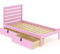 Кровать односпальная Solarius Классика из массива сосны, с реечным основанием и высокой спинкой, 90x190 см, с двумя выкатными ящиками, цвет розовый klas-spin90roz-190-2yash