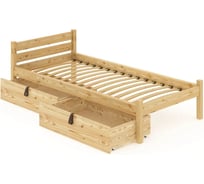 Кровать односпальная Solarius Классика из массива сосны, с ортопедическим основанием, 200x90 см, габариты 210x100, с двумя выкатными ящиками, без покрытия 90klorto-2yash