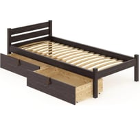 Кровать односпальная Solarius Классика из массива сосны, с ортопедическим основанием, 190x80 см, габариты 200x90, с двумя выкатными ящиками, цвет венге 80klortoven-190-2yash