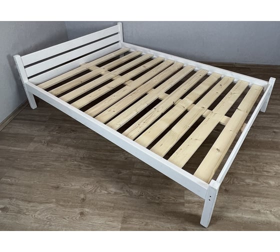 Двуспальная кровать Solarius Классика из массива сосны с реечным основанием 200x120 см (габариты 210x130), с двумя выкатными ящиками, цвет белый 120klbel-2yash