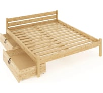 Двуспальная кровать Solarius Классика из массива сосны с реечным основанием 200x160 см (габариты 210x170), с четырьмя выкатными ящиками, без шлифовки и покрытия 160klnet-4yash
