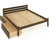 Двуспальная кровать Solarius Классика из массива сосны с реечным основанием 200x180 см (габариты 210x190), с двумя выкатными ящиками, цвет темного дуба 180kltemd-2yash