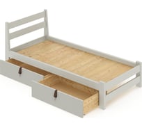 Кровать односпальная Solarius Мишка усиленная из массива сосны со сплошным основанием 200x100 см (габариты 210x110), с двумя выкатными ящиками, цвет платины 100mplat-full-2yash