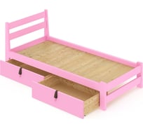 Кровать односпальная Solarius Мишка усиленная из массива сосны со сплошным основанием 200x80 см (габариты 210x90), с двумя выкатными ящиками, цвет розовый 80mroz-full-2yash