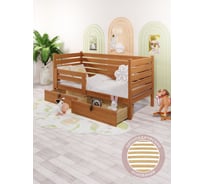 Кровать односпальная подростковая Solarius из массива сосны с ортопедическим основанием и высокими бортиками, 80x160 см (габариты 90x170), с двумя выкатными ящиками, цвет ольхи det-spin80-160olha-orto-2yash