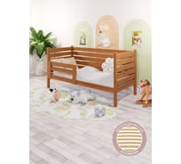 Кровать односпальная подростковая Solarius из массива сосны с ортопедическим основанием и высокими бортиками, 90x200 см (габариты 100x210), цвет ольхи det-spin90-200olha-orto
