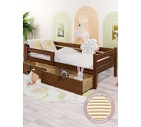 Кровать односпальная подростковая Solarius из массива сосны с ортопедическим основанием, 140x80 см (габариты 150x90), с двумя выкатными ящиками, цвет темного дуба det80-140tdub-orto-2yash