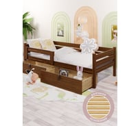 Кровать односпальная подростковая Solarius из массива сосны с реечным основанием, 200x70 см (габариты 210x80), с двумя выкатными ящиками, цвет темного дуба det70-200tdub-2yash