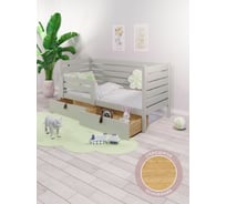 Кровать односпальная подростковая Solarius из массива сосны со сплошным основанием и высокими бортиками, 80x140 см (габариты 90x150), с двумя выкатными ящиками, цвет платины det-spin80-140plat-full-2yash