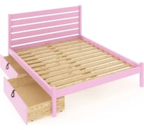 Двуспальная кровать Solarius Классика из массива сосны с реечным основанием и высокой спинкой, 140x200 см, с двумя выкатными ящиками, цвет розовый klas-spin140roz-2yash