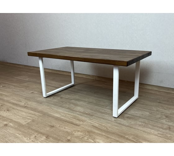 Стол журнальный Solarius темный дуб лофт (Loft) из массива сосны 40 мм, 110x60x50 см, на белых ножках 701-10014