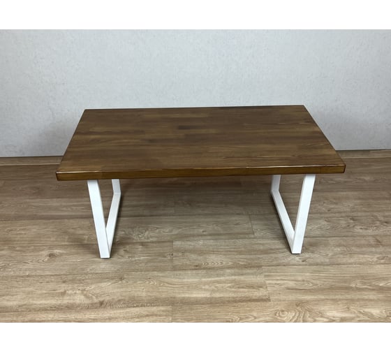 Стол журнальный Solarius темный дуб лофт (Loft) из массива сосны 40 мм, 110x60x50 см, на белых ножках 701-10014
