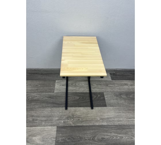 Стол прикроватный Solarius Loft со столешницей из массива сосны без шлифовки и покрытия и черными металлическими ножками, 55x35x60 см 720-10019