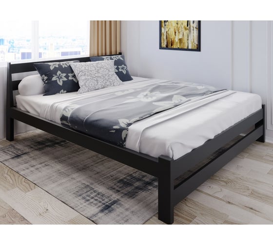 Кровать Solarius Мишка лакированная, усиленная, из массива сосны, с основанием 190x180 см, габариты 200x190, цвет антрацит 180mser-190 1