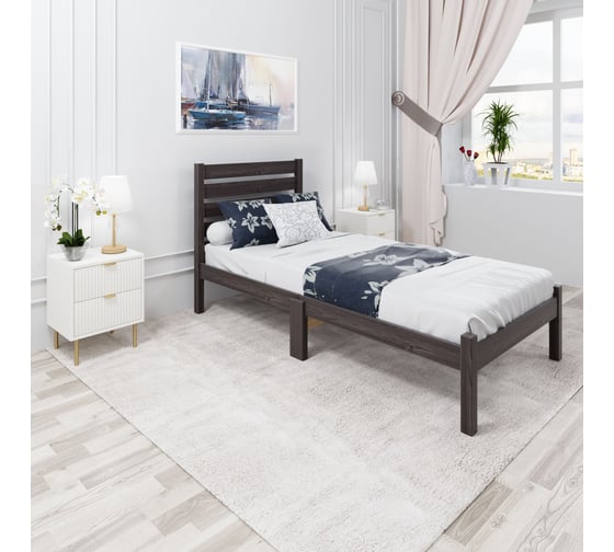 Кровать односпальная Solarius Классика Компакт с высокой спинкой, из массива сосны, с реечным основанием, цвет венге, 90x200 см kompakt-spin90venge 1