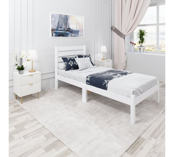 Кровать односпальная Solarius Классика Компакт из массива сосны, с высокой спинкой и сплошным основанием, цвет белый, 80x190 см kompakt-spin80bel-190-full 1