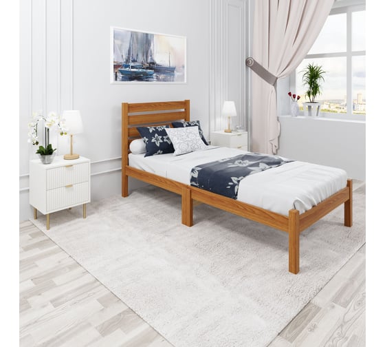 Кровать односпальная Solarius Классика Компакт с высокой спинкой, из массива сосны, с реечным основанием, цвет ольхи, 70x200 см kompakt-spin70olha 1