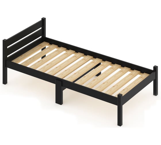 Кровать односпальная Solarius Классика Компакт сосновая, с реечным основанием, цвет черного оникса, 100x200 см kompakt100onix 1