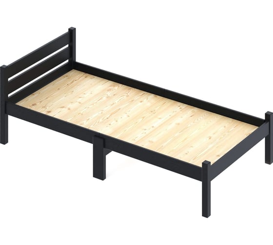 Кровать односпальная Solarius Классика Компакт сосновая, со сплошным основанием, цвет черного оникса, 80x190 см kompakt80onix-190-full 1