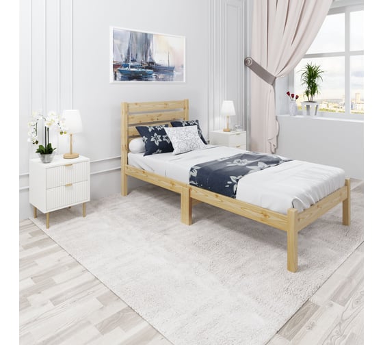 Кровать односпальная Solarius Классика Компакт с высокой спинкой, из массива сосны, с реечным основанием, без покраски, 90x190 см kompakt-spin90-190 1