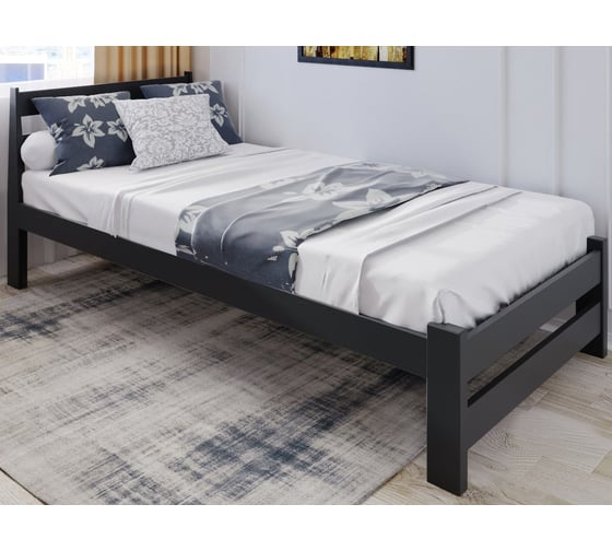 Кровать Solarius Мишка лакированная, усиленная, из массива сосны, с основанием 200x90см, габариты 210x100, цвет антрацит 90mser 1