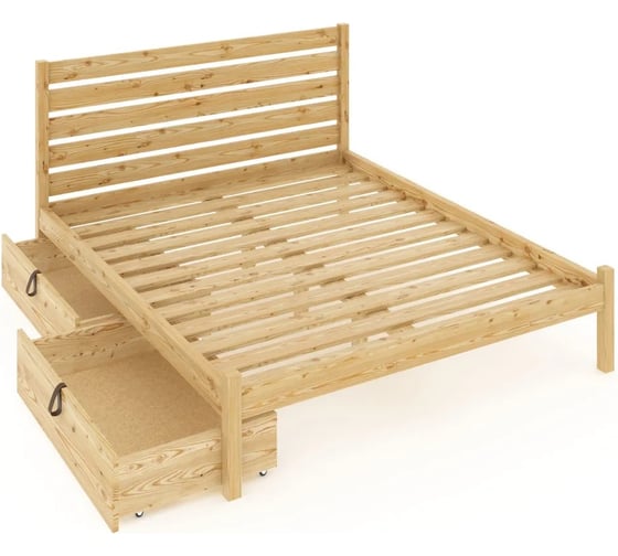 Двуспальная кровать Solarius Классика из массива сосны с реечным основанием и высокой спинкой, 150x190 см, с двумя выкатными ящиками, лакированная klas-spin150lak-190-2yash 1