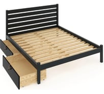 Двуспальная кровать Solarius Классика из массива сосны с реечным основанием и высокой спинкой, 150x190 см, с четырьмя выкатными ящиками, цвет антрацит klas-spin150ser-190-4yash