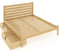 Двуспальная кровать Solarius Классика из массива сосны с реечным основанием и высокой спинкой, 160x200 см, с двумя выкатными ящиками, без шлифовки и покрытия klas-spin160net-2yash