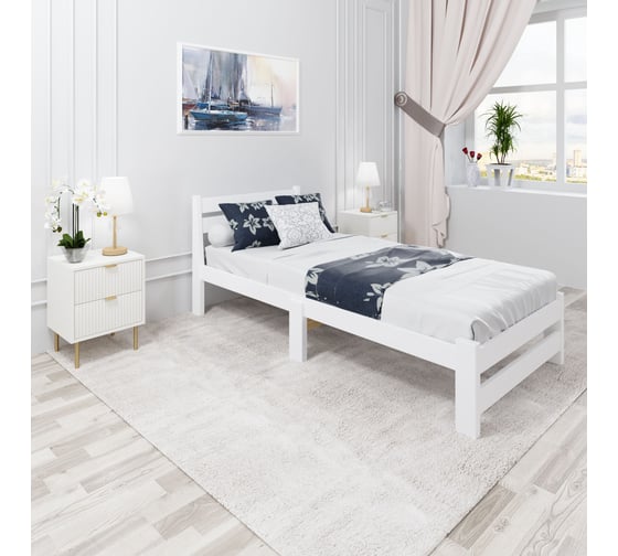 Кровать односпальная Solarius Мишка Компакт сосновая, с реечным основанием, цвет белый, 70x200 см mkompakt70bel 1