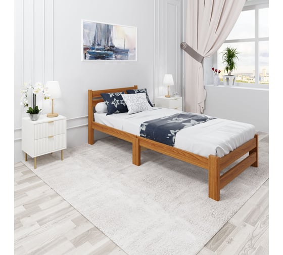 Кровать односпальная Solarius Мишка Компакт сосновая, с реечным основанием, цвет ольхи, 80x190 см mkompakt80olha-190 1