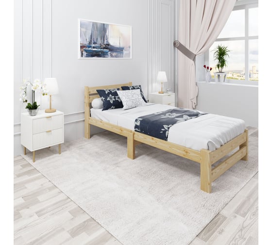 Кровать односпальная Solarius Мишка Компакт сосновая, с реечным основанием, без шлифовки и покраски, 70x200 см mkompakt70net 1