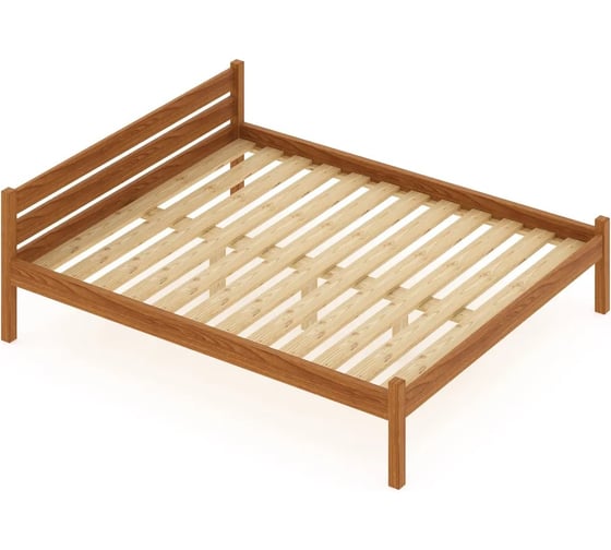 Двуспальная кровать Solarius Классика из массива сосны с реечным основанием, 190x180 см (габариты 200x190), цвет ольхи 180klolha-190 1