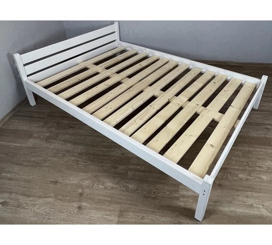 Двуспальная кровать Solarius Классика из массива сосны с реечным основанием, 200x150 см (габариты 210x160), цвет белый 150klbel 1