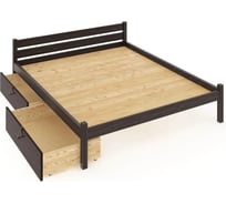 Двуспальная кровать Solarius Классика из массива сосны со сплошным основанием 190x150 см (габариты 200x160), с двумя выкатными ящиками, цвет венге 150klven-190-full-2yash