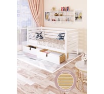 Тахта односпальная Solarius из массива сосны, с реечным основанием и высокими бортиками, 100x170 см, габариты 110x180, с двумя выкатными ящиками, цвет белый tahta-spin100-170bel-2yash